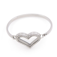 New design Heart shape crystal metal pendant bangles for women, stainless steel cuff bracelet